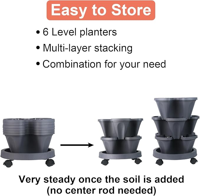 Vertical Planter 6 Tier Stackable Planters Garden Planters Strawberry Herb Flower and Vegetable Planter Indoor Outdoor Gardening Pots with Removable Wheels and Tools-Ruum Studio Home