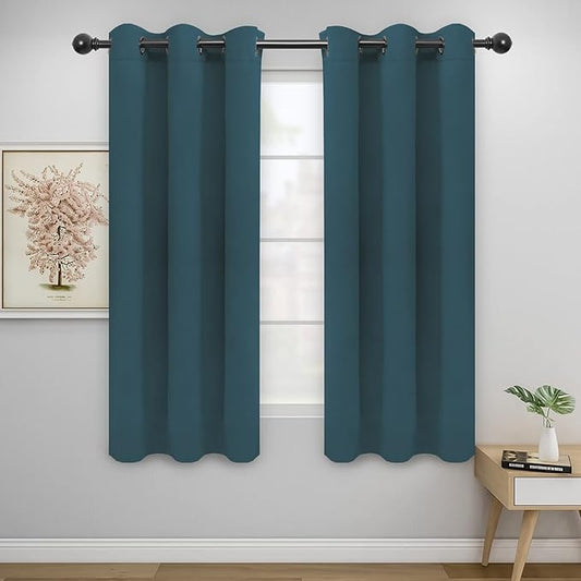 Easy-Going Blackout Curtains for Bedroom, Solid Thermal Insulated Grommet and Noise Reduction Window Drapes, Room Darkening Curtains for Living Room, 2 Panels(42x63 in, Bluestone)-Ruum Studio Home