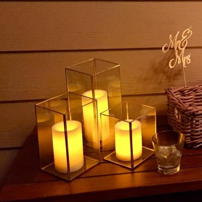 Hewory Glass Hurricane Candle Holder Set of 18, Gold Large Hurricane Centerpiece for Table, Tall Floor Square Pillar Candle Holders Lantern Set for Wedding, Anniversary, Party, Fireplace, Dining Room-Ruum Studio Home