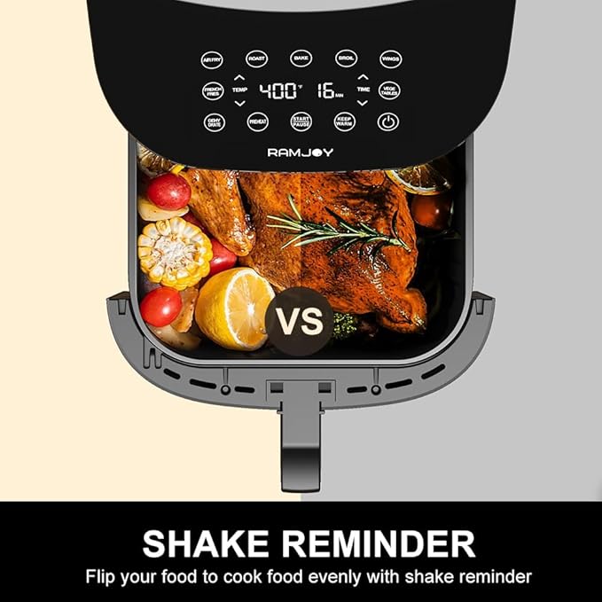 Air Fryer 6.8 Quarts, 10-in-1 Functions, Air Fry, Roast, Bake, Broil, Dehydrate, Large & Compact Air Fryers, Nonstick & Dishwasher-Safe Airfryer Basket, Stainless Steel Air Fryer, Metal Grey-Ruum Studio Home