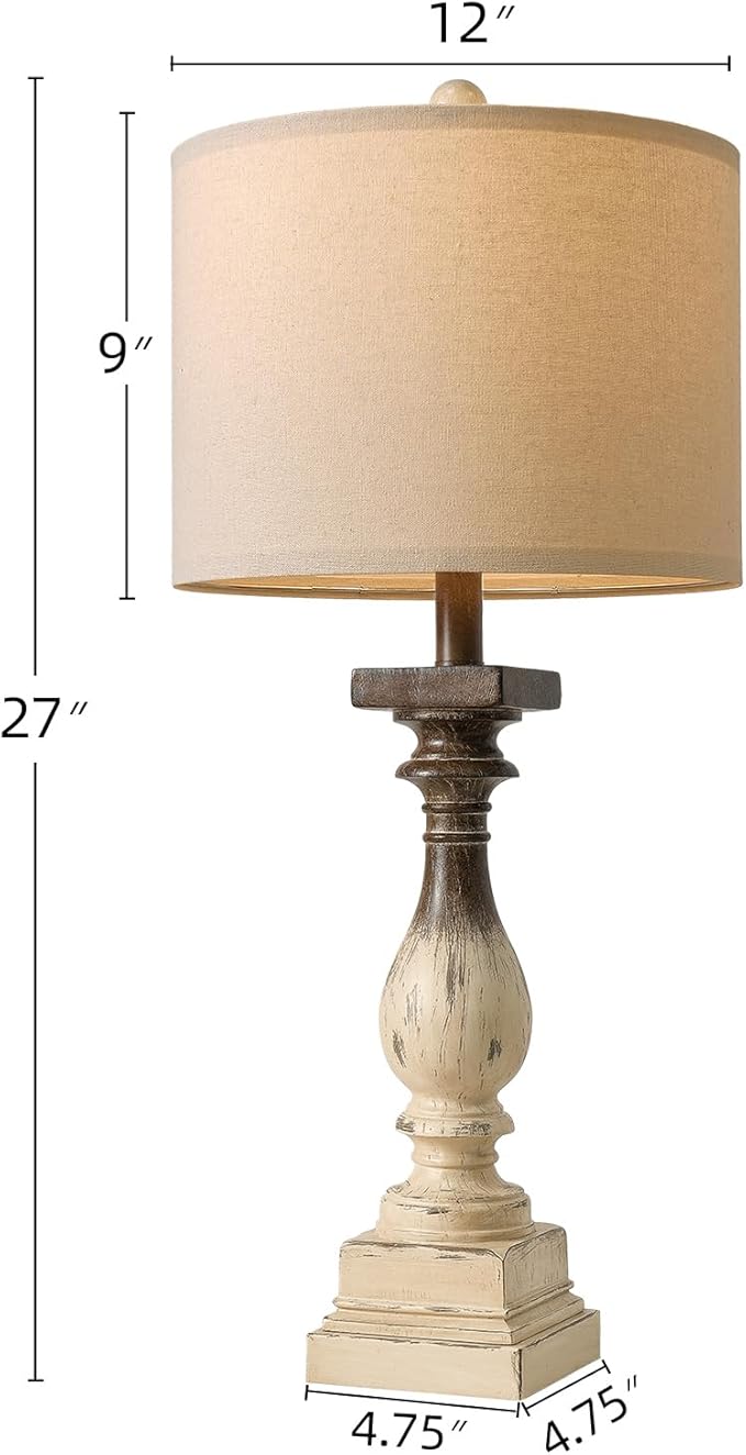 BOBOMOMO 27" Farmhouse Table Lamps with USB-A +C Ports, Vintage Rustic Side Table Lamps Set of 2, Linen Shade, Retro Bedside Night Stand Lamps for Living Room, Bedroom, Office, Home Decor-Ruum Studio Home