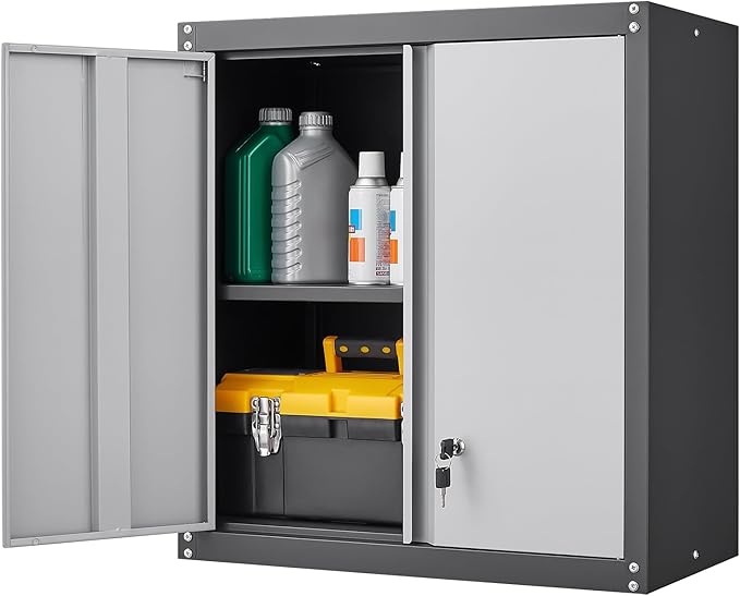 Metal Wall Cabinet,Locking Cabinet with Shelves,Wall Mounted Storage Cabinet1 for Basement,Home,Garage,Gray-Ruum Studio Home