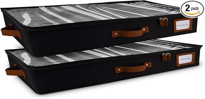 HOMELUX THEORY 2pc Low Profile Under Bed Storage Containers, Thin Under Couch Storage Organizer with Bins & Lids, Underbed Storage Box Ideal for Seasonal Clothes, Blankets, Fabric & Shoes (Black)-Ruum Studio Home