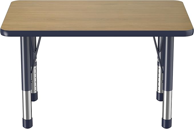 FDP Rectangle (24 x 36 inch) Classroom Table with Adjustable Chunky Toddler Legs (15-24 in); Preschool, Kinder and Daycare Furniture - Pasadena Oak Top/Navy Edge and Legs-Ruum Studio Home