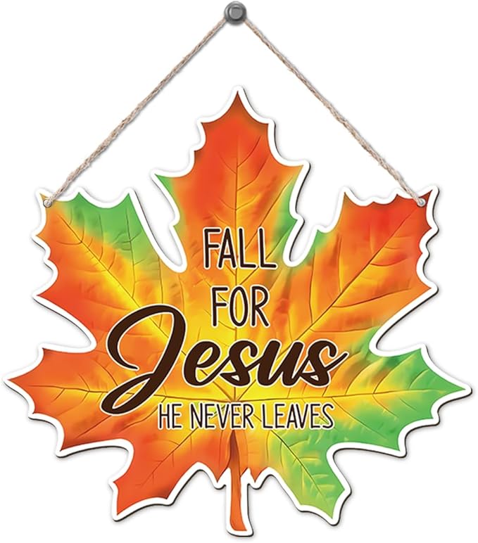 Maple Leaf Fall Decor, Fall for Jesus He Never Leaves Decor Sign Farmhouse Autumn Wreaths for Front Door Christian Jesus Hanger Sign Home Wall Autumn Halloween Thanksgiving Decoration-Ruum Studio Home