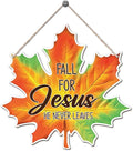 Maple Leaf Fall Decor, Fall for Jesus He Never Leaves Decor Sign Farmhouse Autumn Wreaths for Front Door Christian Jesus Hanger Sign Home Wall Autumn Halloween Thanksgiving Decoration-Ruum Studio Home