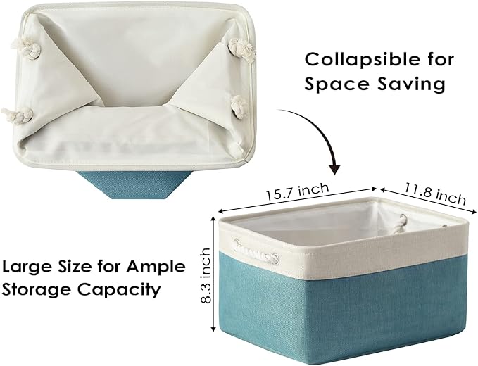 TheWarmHome Storage Bins - Large 3 Pack 15.7x11.8x8.3 in Fabric Storage Baskets for Organizing Shelves | Large Basket Closet Organizer for Home Decor Shelf Baby Toy Laundry (White & Green)-Ruum Studio Home