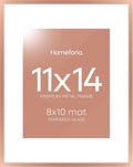 Homeforia 11x14 Picture Frame Rose Gold, High End Metal 11x14 Wall Hanging Frame with Mat 8x10, 11 x 14 Poster Frame Matted to 8 x 10 inch Photo, 11by14 Thin Frames, Tempered Glass, Wall Kit, Set of 1-Ruum Studio Home