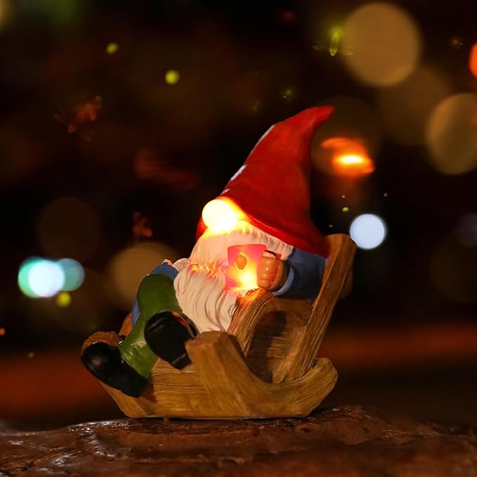Solar Garden Gnomes Outdoor Statue with Solar Lights,7.1“ Figurine Lights Solar Garden Yard Decorations Outdoor Decorations for Patio,Yard,Lawn Ornament，Mom Gift Unique Housewarming Gifts-Ruum Studio Home