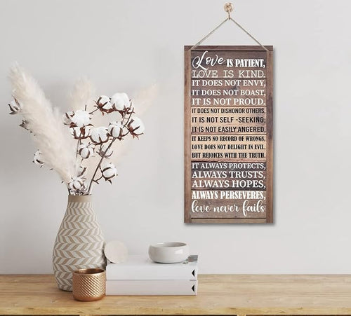 1 Corinthians 13:4-8 Inspirational Hanging Wood Decor Sign, Printed Wood Sign, Love is Patient, Love is Kind Quote, Hanging Bible Verses Woods Wall Signs, Rustic Home Decor Signs, Christian Gift-Ruum Studio Home