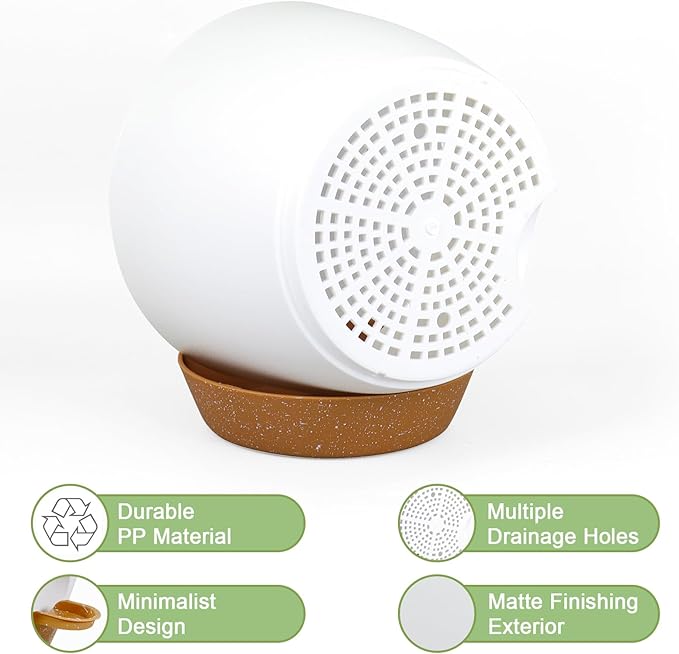 10/9/8 inch Medium Self Watering Pots, Planter, Plant Pots with Mesh Drainage Holes for Indoor Outdoor Garden Plants, Plastic Flower Pots with Removable Deep Reservoir, White with Brown-Ruum Studio Home