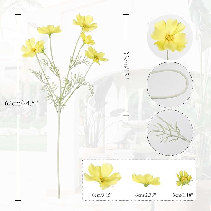 IPOPU Fake Yellow Flowers Artificial Daisies 5PCS Silk Cosmos Fake Daisies Wild Flowers 24.5”Artificial Wildflowers Table Decor for Baby Shower Centerpieces Wedding Bouquet (Yellow)-Ruum Studio Home