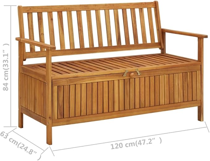 vidaXL 47.2" Patio Storage Bench, Solid Acacia Wood, Outdoor Garden Furniture with Ample Storage Space and Comfortable Seating-Ruum Studio Home