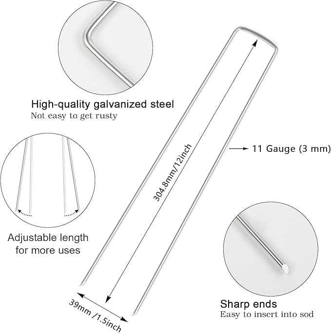 FEED GARDEN 12 Inch 50 Pack Galvanized Landscape Staples 11 Gauge Anti-Rust Garden Stakes Landscaping Fabric SOD Pins Yard Stakes for Weed Barrier Fabric-Ruum Studio Home