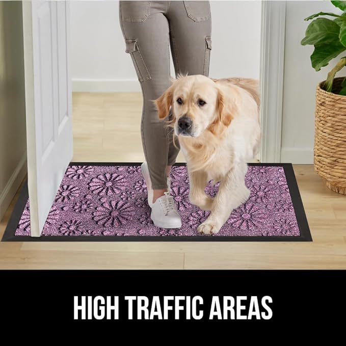 GORILLA GRIP 100% Waterproof All-Season WeatherMax Doormat, 23x35, Durable Natural Rubber, Stain and Fade Resistant, Low Profile, Indoor Outdoor Doormats, Easy Clean Entry Mat, Purple Confetti Daisy-Ruum Studio Home