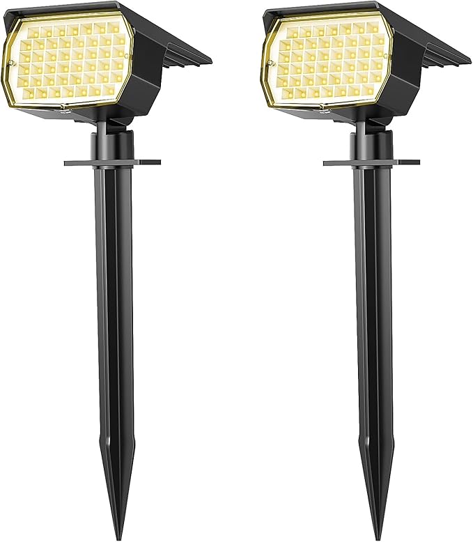 Solar Spot Lights Outdoor Waterproof IP65, 2 Pack Landscape Spotlights with 46 LEDs, 3 Modes Auto On/Off Solar Powered Flood Lights for Outside Pathway, Yard, Garden, Walkway (Warm White)-Ruum Studio Home