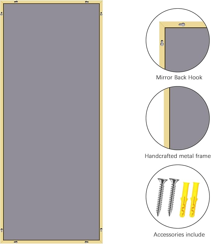 36x72inch Bathroom Mirror, Gold Rectangle Mirror with Thin Metal Frame, Large Rectangular Wall Mirrors for Bathroom, Living Roomm, Hair Salon, Big Farmehouse Mirror Hang Horizontal/Vertical-Ruum Studio Home