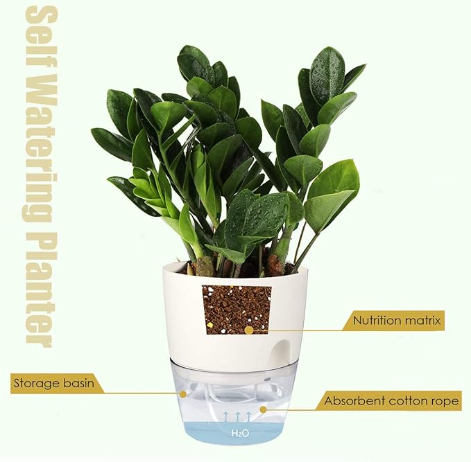 Vanavazon 6 Inch Self Watering Planter Pots for Indoor Plants, 3 Pack African Violet Pots with Wick Rope-White-Ruum Studio Home