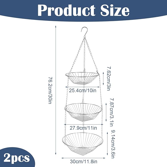 3-Tier Kitchen Wire Storage Basket Hanging Fruit Storage 2 Pack-Ruum Studio Home