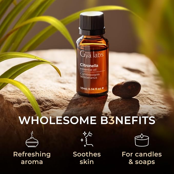 Gya Labs Citronella Essential Oil - 0.34 Fl Oz - 100% Pure Natural Citronella Oil for Skin, Diffuser, Candle Making Scent-Ruum Studio Home