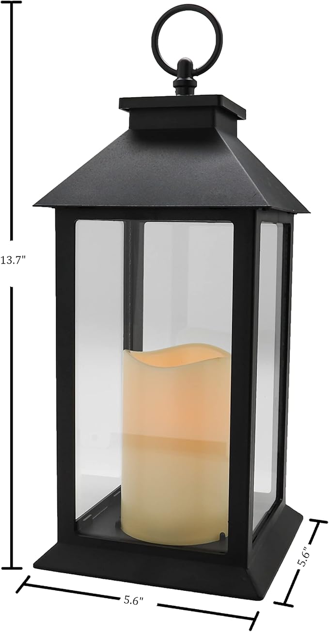 YAKii Hanging Glass Panes Lantern Portable Led Candle Light Operated by 3AAA Battery Use for Garden Yard, Indoor & Christmas Day Decoration etc (Black 2PCS)-Ruum Studio Home