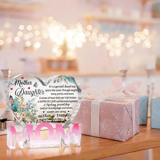 Mothers Day Gifts Best Mom Gifts -Gifts for Mom from Daughter Son - Best Mom Ever Gifts Unique Mother Birthday Acrylic Heart-Shaped Plaque Desk Decorations Present for Mom Christmas Anniversary-Ruum Studio Home
