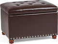 Leather Storage Ottoman Bench Foot Rest Stool with Nailhead Trim (Dark Brown - Button Tufted Leather)-Ruum Studio Home