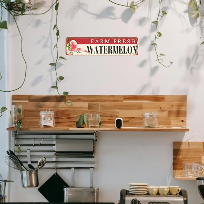 Farm Fresh Watermelon Sign Watermelon Decor Vintage Metal Tin Sign Farmers Market Decor Farm Fresh Watermelon Locally Grown Signs For Home Kitchen Cave Garage Bar Art Plaque Wall Decoration 4x16 Inches-Ruum Studio Home