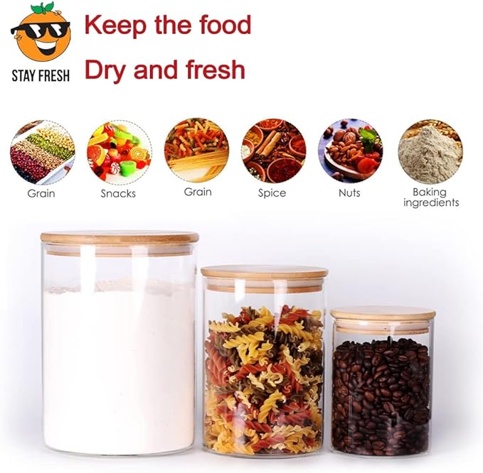 Glass flour Jars with Airtight Lids, 6 Pack Sugar and Flour Salt Containers Set, Extra Large Glass Rice Jar with Bamboo lid for Kitchen, Brown Suger, Beans, Groub Coffee (100OZ/54OZ/27OZ)-Ruum Studio Home