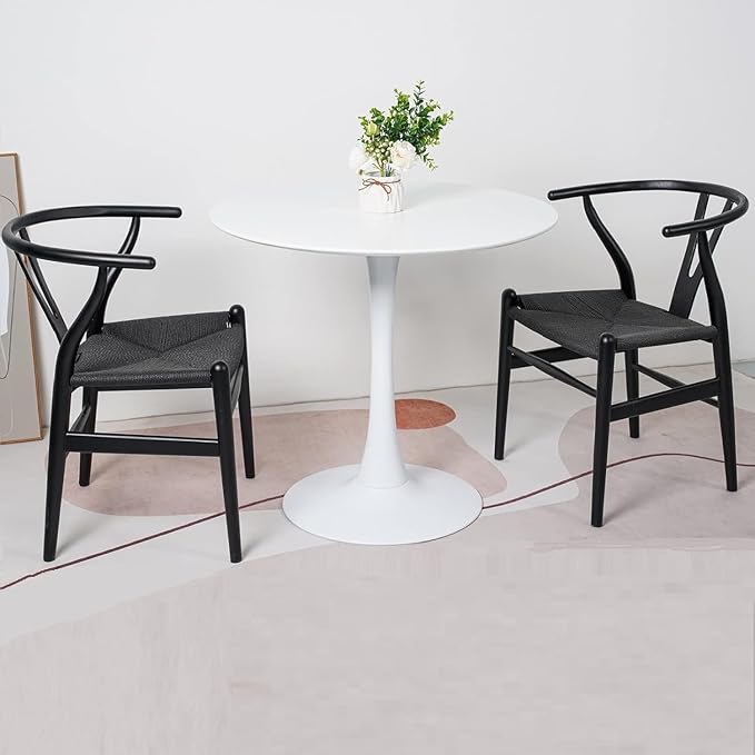 Tomile Set of 2 Bone Chair Solid Wood Y Chair Mid-Century Armrest Dining Chair, Hemp Seat (Wood - Black)-Ruum Studio Home