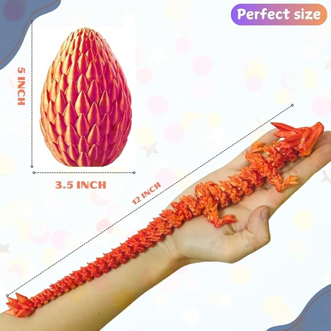 3D Printed 12” Articulated Crystal Dragon Inside 5.1” Egg - Unique Collectible, Fidget Toy, Fantasy Home & Office Desk Decor (Laser Red)-Ruum Studio Home