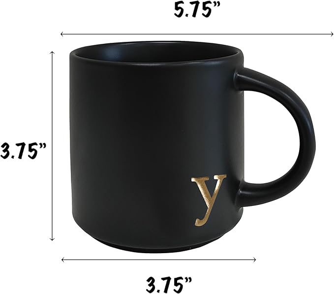 COLLECTIVE HOME - Black Monogram Ceramic Mugs, 15 oz Golden Initial Coffee Cups, Elegant Alphabet Tea Mugs, Personalized Halloween Mug with Gift Box, Perfect for Office and Home Décor (y)-Ruum Studio Home