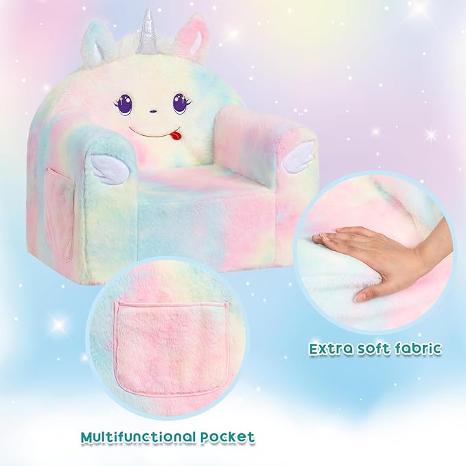 ALIMORDEN Animal Series Kid's Chair, Ultra-Soft Comfy Foam Filled Toddler Sofa Chair, Cute Animal-Shaped Design Toddler Couch, Lightweight Birthday for Baby Boys & Girls (Unicorn)-Ruum Studio Home