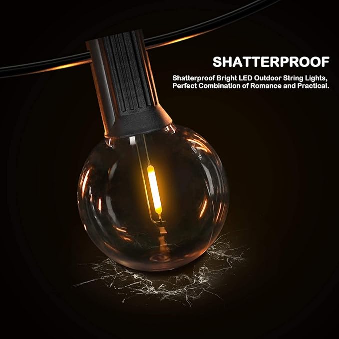 150FT LED Globe Outdoor String Lights, Dimmable Patio With 75+2 G40 Shatterproof Bulbs, Waterproof Outside Hanging, 2200K Commercial Backyard for Porch Bistro Party Balcony Garden-Ruum Studio Home