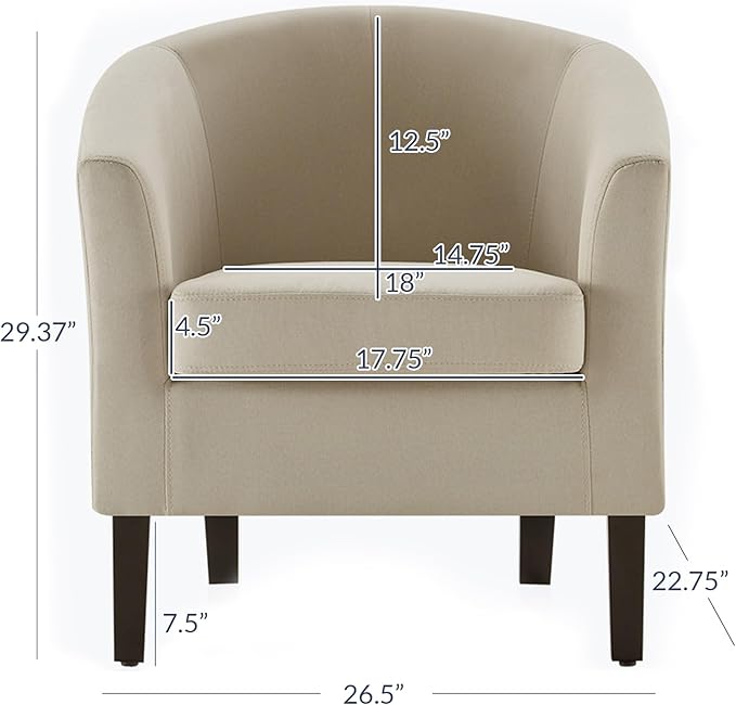 BELLEZE Accent Barrel Chair, Faux Leather Round Club Tub Sofa Corner Chair with Flared Legs and Cozy Soft Padding for Living Room Bedroom Waiting Room - Beige-Ruum Studio Home