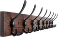 32.2'' Large Coat Rack Wall Mount Coat Hooks Coat Hanger with 8 Metal Black Triple- Hooks Brown Pine Real Wood Plank Hat Rack for Wall Hooks for Hanging Coat Hat Jacket-Ruum Studio Home