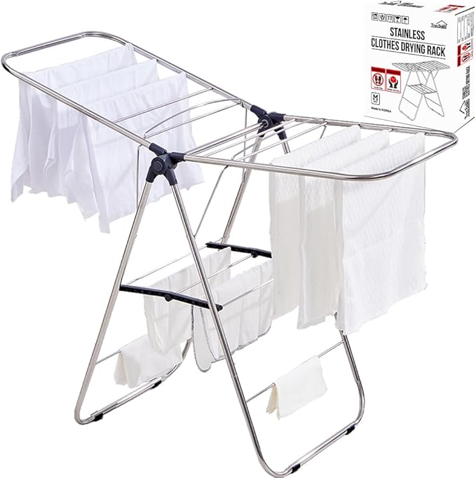 TRES BELLE 25NEW Stainless Steel Clothes Drying Rack(M)–Foldable,Lightweight,No-Slip Rods,Made in Korea,Indoor & Outdoor Use,Rust-Resistant,Towels,Underwear,Baby Clothes Drying–M Sizes-Ruum Studio Home