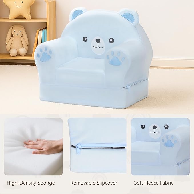 MONKISS Cute Toddler First Chair, Kids' Armchairs, Mini Couch for Baby, Blue Bear, 1~2.5 Years Old-Ruum Studio Home