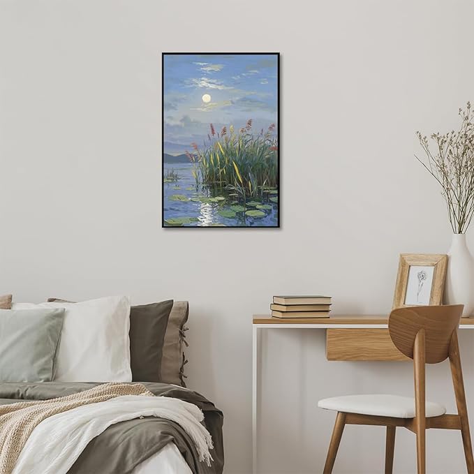 Landscape poster artwork art poster natural landscape painting reed marsh under the moonlight suitable for living room bedroom home wall-Ruum Studio Home