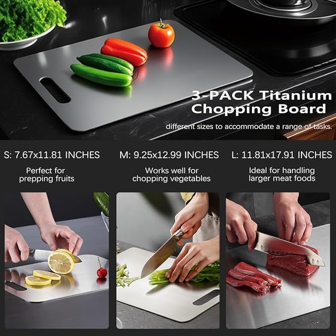 3 pack Titanium Cutting Boards for Kitchen -Titanium Cutting Board Double Sided Titanium Cutting Mat,Non Stick Chopping Board-Ruum Studio Home