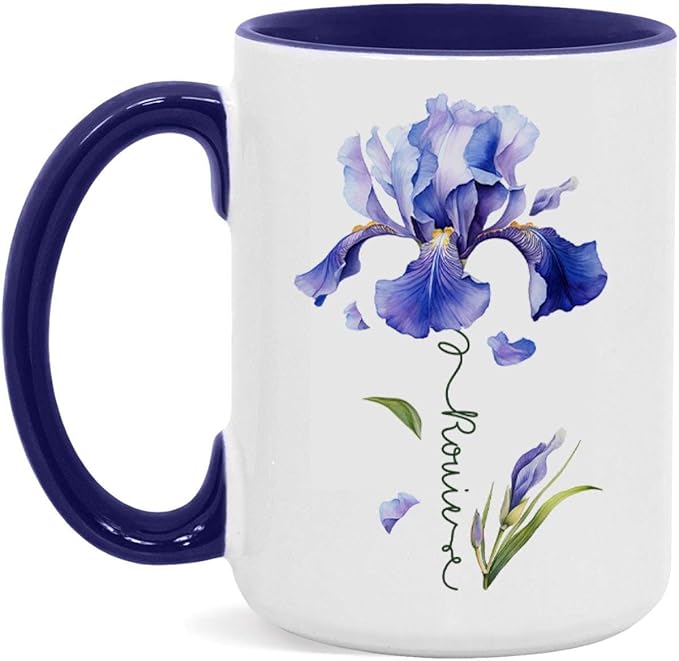 Customized Iris Flower Lover Cup, Custom Name Flower Ceramic Mug, Novelty Flower Themed Accent Cup 11oz 15oz, Personalized Iris Design Coffee Mug, Gift For Girlfriend Women-Ruum Studio Home