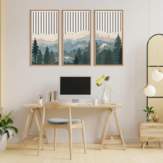 IARTTOP Large Mountain Wood Wall Art Framed Decor Set Of 3, Modern Mountain Landscape Wall Art Nature Artwork Wall Decor For Bedroom, Living room, Office-16 x32-Ruum Studio Home