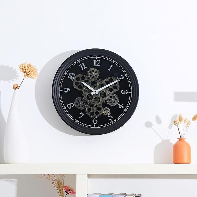 CLXEAST 15 Inch Real Moving Gear Wall Clock, Vintage Industrial Steampunk Metal Wall Clocks for Living Room Decor,Kitchen, Home Office,House Warming Gifts New Home-Ruum Studio Home