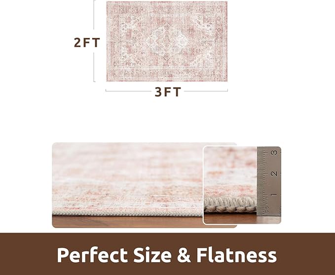 AMOAMI-2X3 Small Rug-Washable Rugs Entryway Mat Indoor-Soft Vintage Non Slip Rugs for Kitchen Laundry Room Bathroom Pink Decorative Accent Rug for in Front of Sink 24 Inch x36 Inch-Ruum Studio Home
