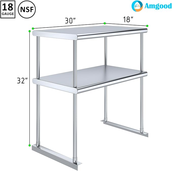 AmGood Double OverShelf Stainless Steel NSF - Many (30" Long x 18" Deep)-Ruum Studio Home