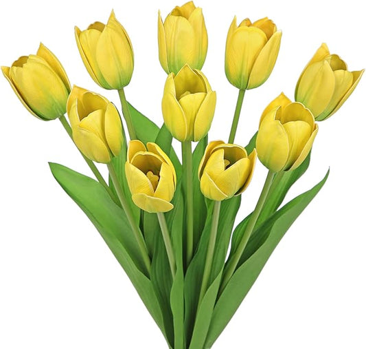 Artificial Tulips Flowers – 20" Long Stem Faux Tulips, 10PCS Real Touch Fake Yellow Tulip for Vase, Farmhouse, Kitchen, Spring & Wedding Home Decor-Ruum Studio Home