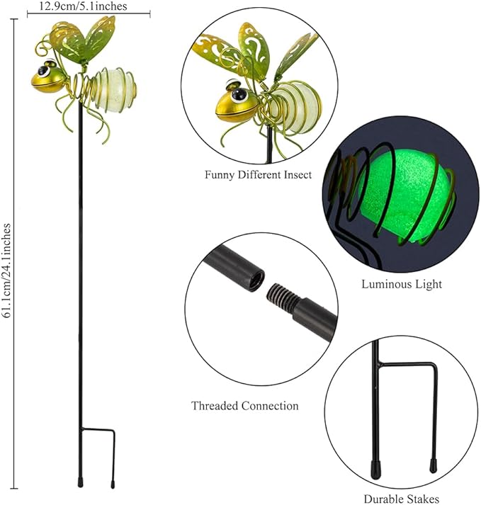 Garden Decor for Outside,3 Pcs Luminous Insect Garden Decorative Stakes,Glow in The Dark Bee Lights Metal Yard Art,Waterproof Outdoor Spring Lawn Patio Pathway Decoration for Mom,Women,Grandma-Ruum Studio Home