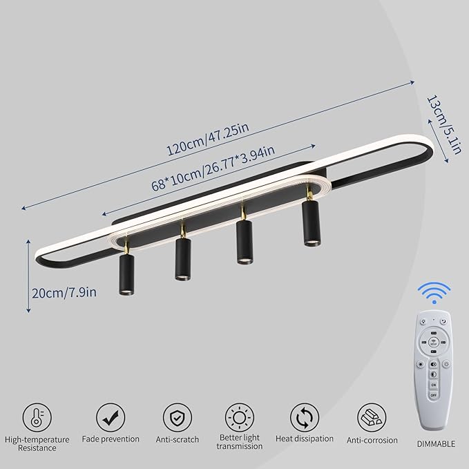 Modern LED Ceiling Light 6-Light track light Spotlight Frosted Black Geometric Ceiling Light Lighting Fixture Dimmable Remote Control Living Bedroom Kitchen Dining Room Fixture-Ruum Studio Home