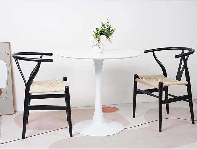 Tomile Solid Wood Wishbone Chair Y Chair Mid-Century Armrest Dining Chair, Hemp Seat (Ash Wood - Black with Natural seat.)-Ruum Studio Home