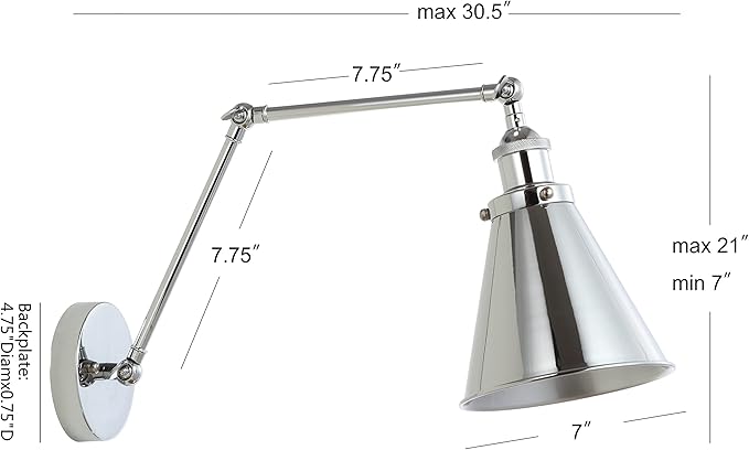 JONATHAN Y JYL7460A-SET2 Rover 7" Farmhouse Industrial Adjustable Arm Metal LED Wall Sconce Rustic Bohemian 2700K LED 4W Bulb for Entryway Lobby Kitchen Bathroom Bedroom Hallway, Chrome (Set of 2)-Ruum Studio Home